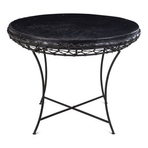 Appraisal: A Rustic Raffia and Hide Side Table with an Iron