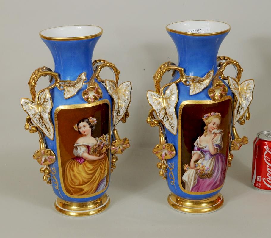 Appraisal: Pair Austrian Hand Painted Vases Antique Austrian hand painted pair