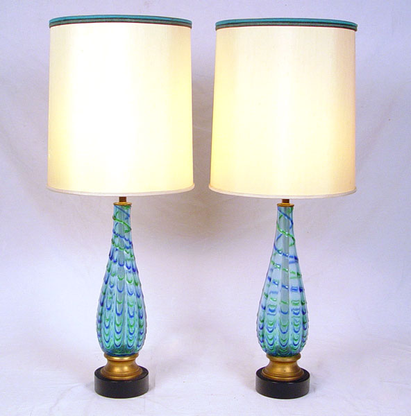 Appraisal: VINTAGE PAIR OF MURANO ART GLASS LAMPS With original shades