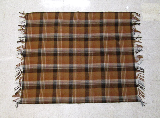 Appraisal: PENDLETON WOOL FRINGED THROW BLANKET brown plaid Label Pendleton Woolen