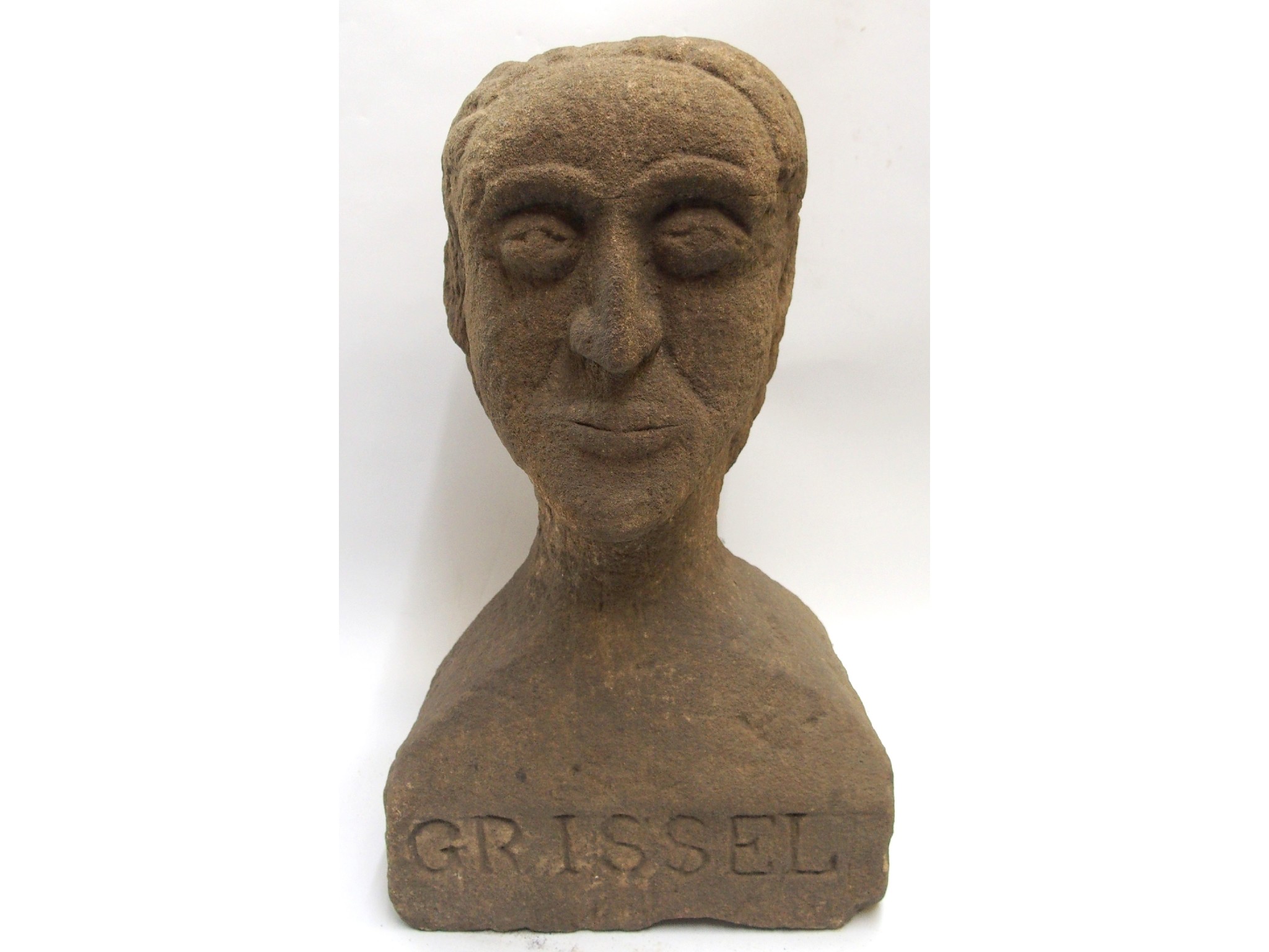 Appraisal: Grissela carved sandstone head of Griselda inscribed on the shaped