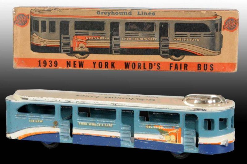 Appraisal: Cast Iron NY World's Fair Bus Toy in OB Description