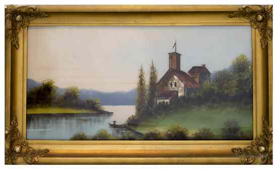 Appraisal: An American Reverse Painting on Glass depicting a lake scene