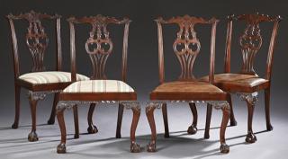 Appraisal: Set of Four English Carved Mahogany Chippendale St Set of