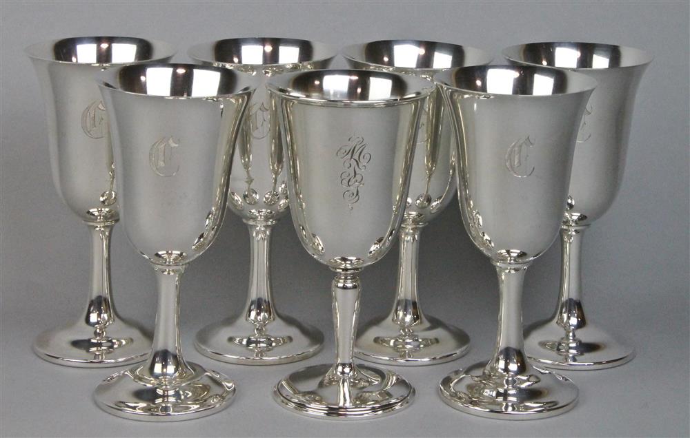 Appraisal: SIX WALLACE STERLING GOBLETS each marked Wallace sterling and monogrammed