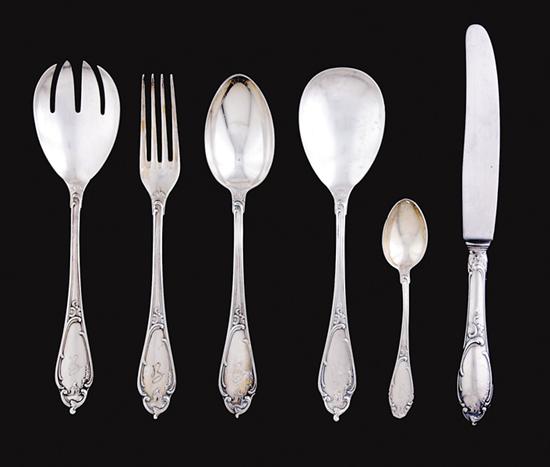 Appraisal: Continental silver flatware circa scrolling floral pattern consisting of forks