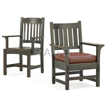 Appraisal: GUSTAV STICKLEY ONONDAGA SHOPS Two early armchairs Eastwood and Fayetteville