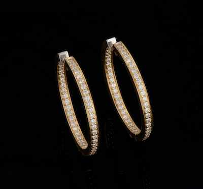 Appraisal: A Pair of Diamond Hoop Earrings k yellow gold hoop