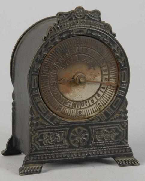 Appraisal: Cast Iron Clock with Movable Hands Still Bank Description Circa