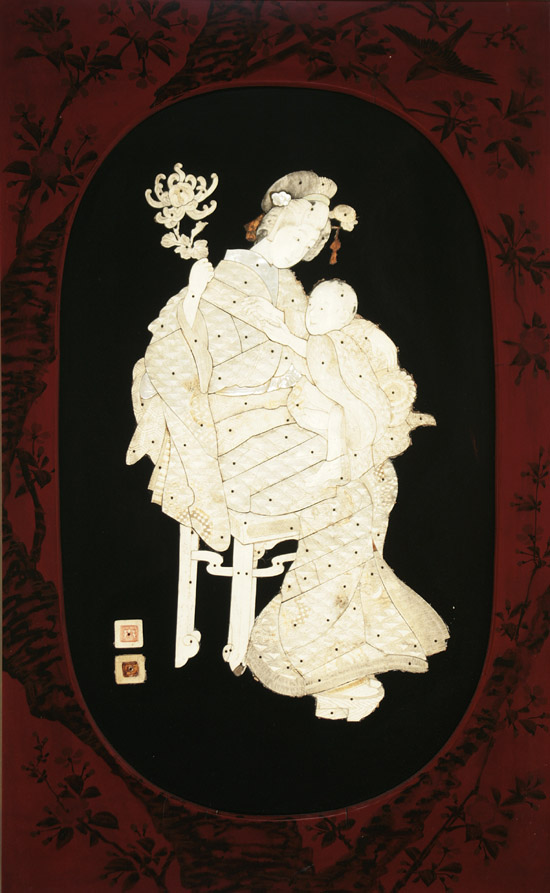 Appraisal: Pair of Japanese Mother-of-Pearl Bone and Ivory Mounted Black and