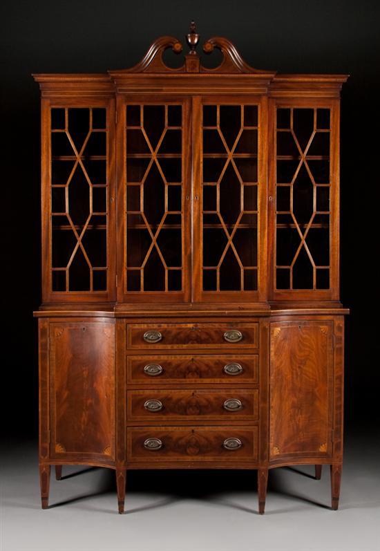 Appraisal: Federal style inlaid mahogany breakfront Potthast Brothers Baltimore Maryland second