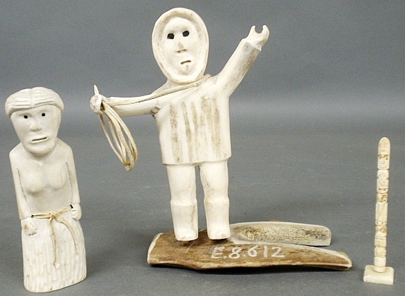 Appraisal: - Group of Inuit carvings to incl a whaler holding