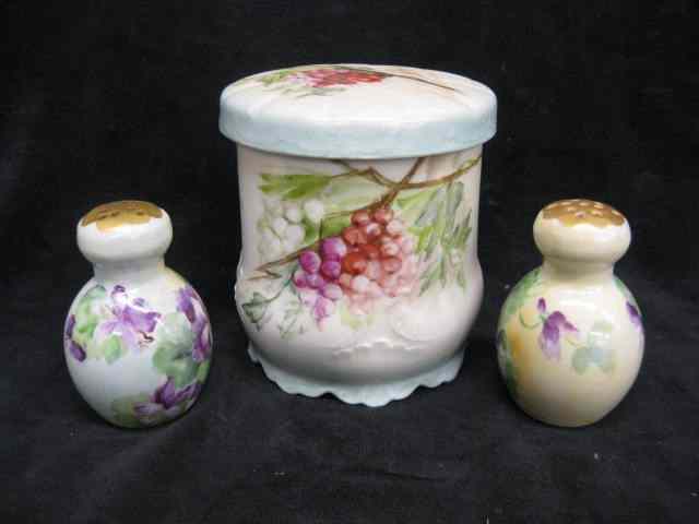 Appraisal: Handpainted Porcelain Jelly Jar Holderand a salt pepper