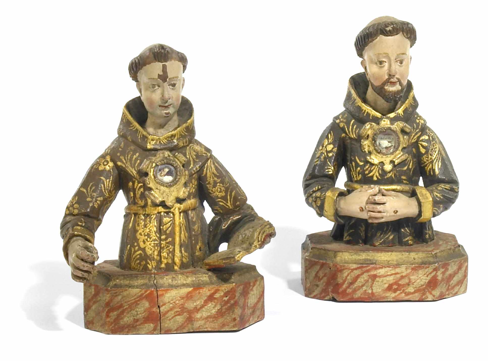 Appraisal: A pair of Spanish Colonial carved wood polychrome and gilt