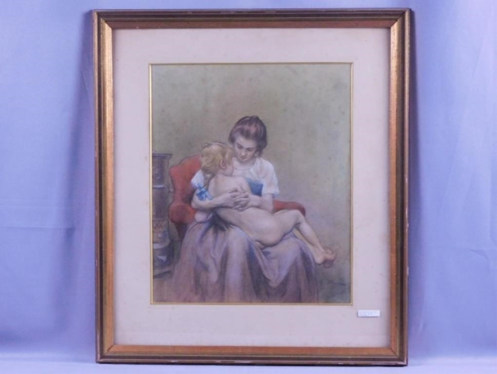 Appraisal: CHARLES MAURIN - FRANCE MOTHER ANDnude child pastel drawing on