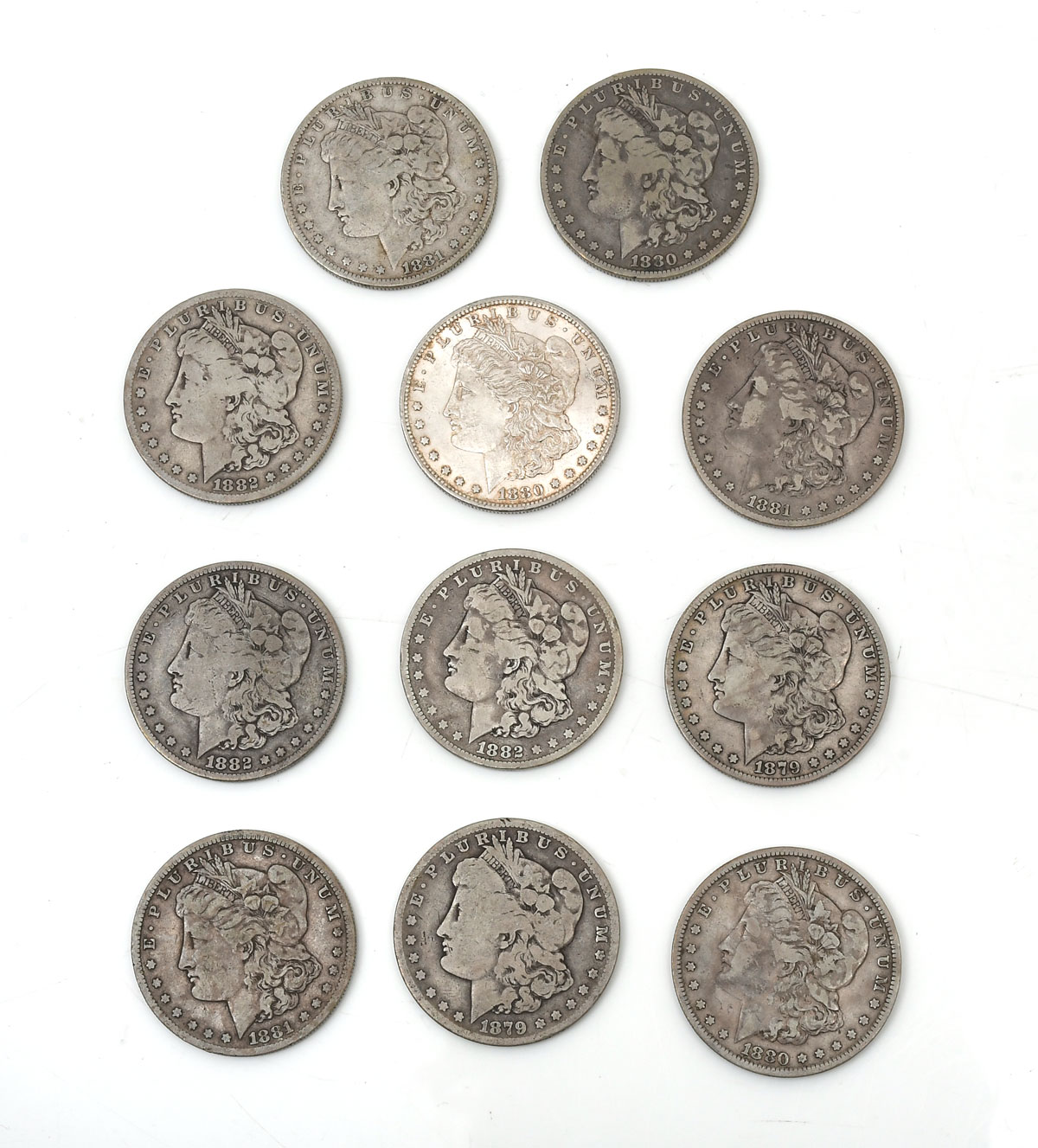 Appraisal: PIECE MORGAN AND PEACE SILVER DOLLARS Comprising - - -