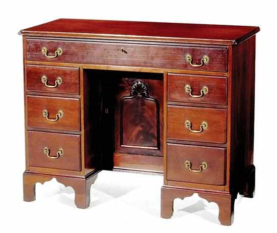 Appraisal: American mahogany kneehole desk early th century rectangular molded top