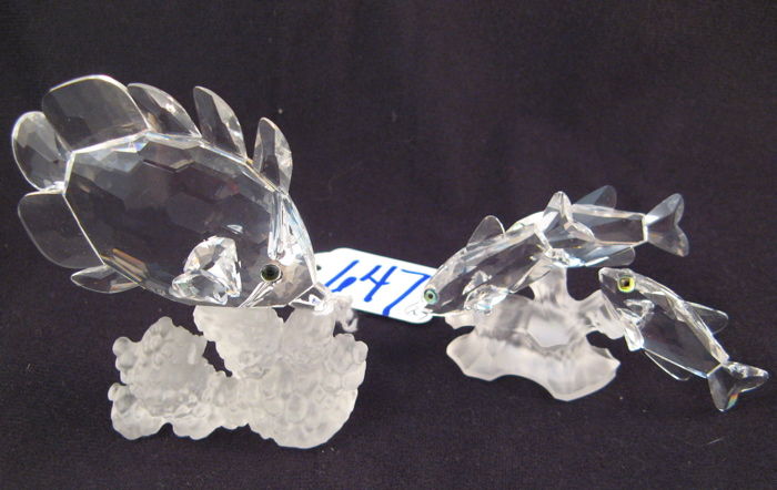 Appraisal: TWO SWAROVSKI AUSTRIAN CUT CRYSTAL FIGURES of fish faceted butterfly