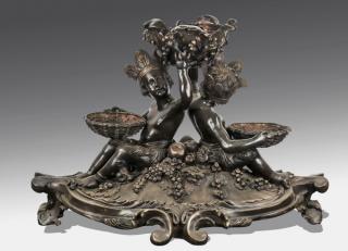 Appraisal: Continental figural bronze fountain w Continental figural bronze fountain depicting