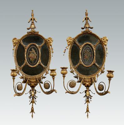 Appraisal: Fine pair Adam mirrored sconces each finely carved and gilt