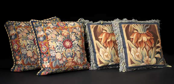 Appraisal: Pair of French Millefiori Tapestry-Faced Sofa Pillows each edged in