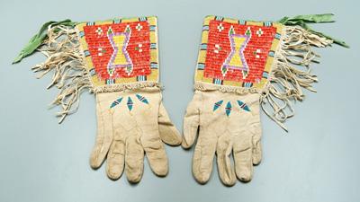 Appraisal: Pair quillwork and beaded gauntlets extensive quillwork with geometric elements