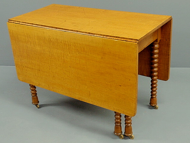 Appraisal: Tiger maple drop-leaf table c probably Mid-Western states h x