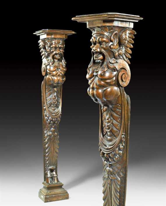 Appraisal: PAIR OF CARVED COLUMNS Renaissance style northern Italy late th