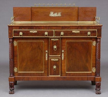 Appraisal: FEDERAL GILT-METAL MOUNTED MAHOGANY SIDEBOARD The backboard with figure mount