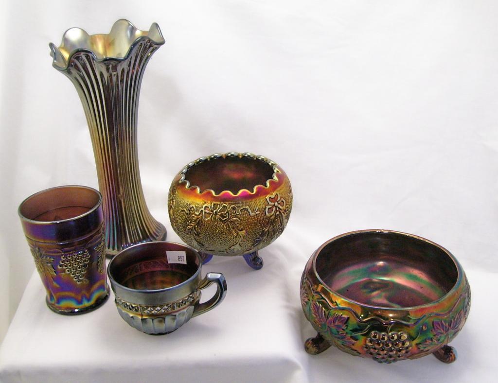 Appraisal: pc Carnival Glass Lot Lot includes Northwood amethyst ribbed vase