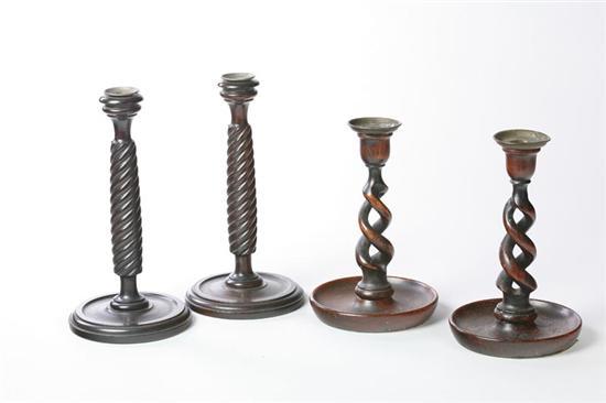 Appraisal: TWO PAIR OF TREEN CANDLESTICKS Probably English late th century