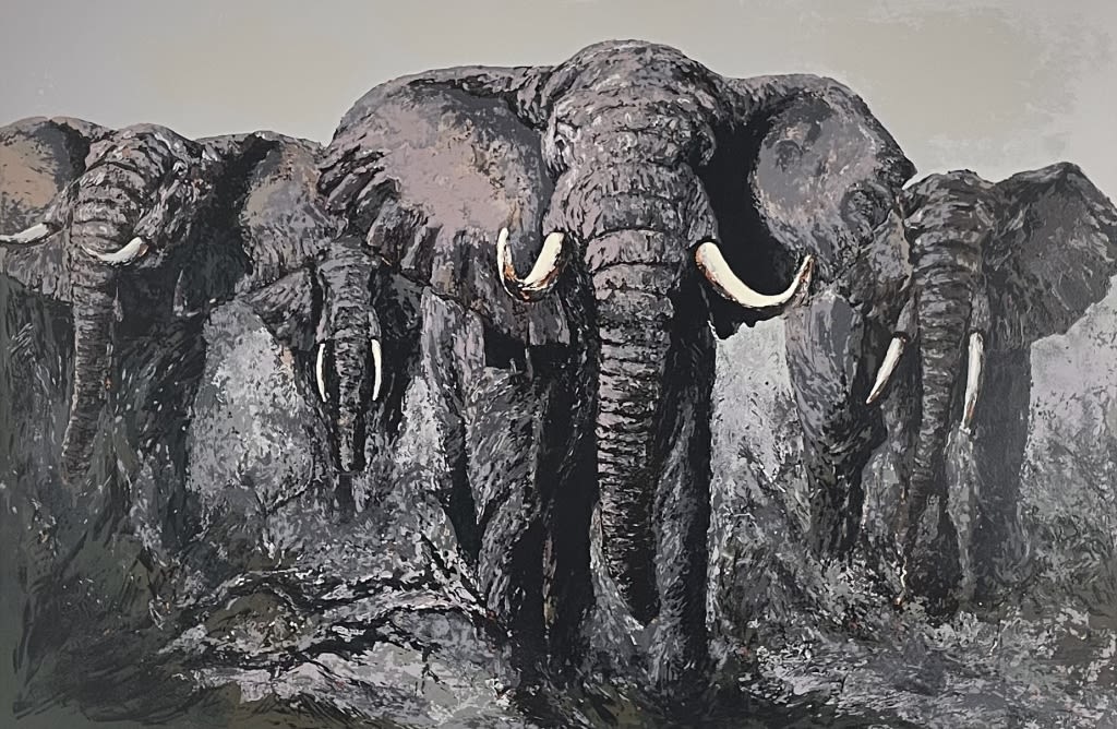 Appraisal: Mark King Elephant Stand SerigraphHand signed Numbered Good condition with