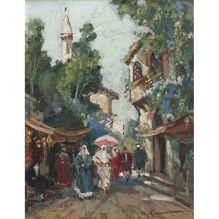 Appraisal: Ilfio Giannaccini Italian b Village Scene oil board x framed