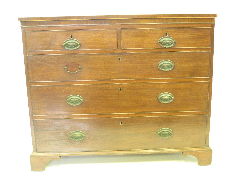 Appraisal: A late Georgian mahogany Chest with cross-banded and satinwood strung