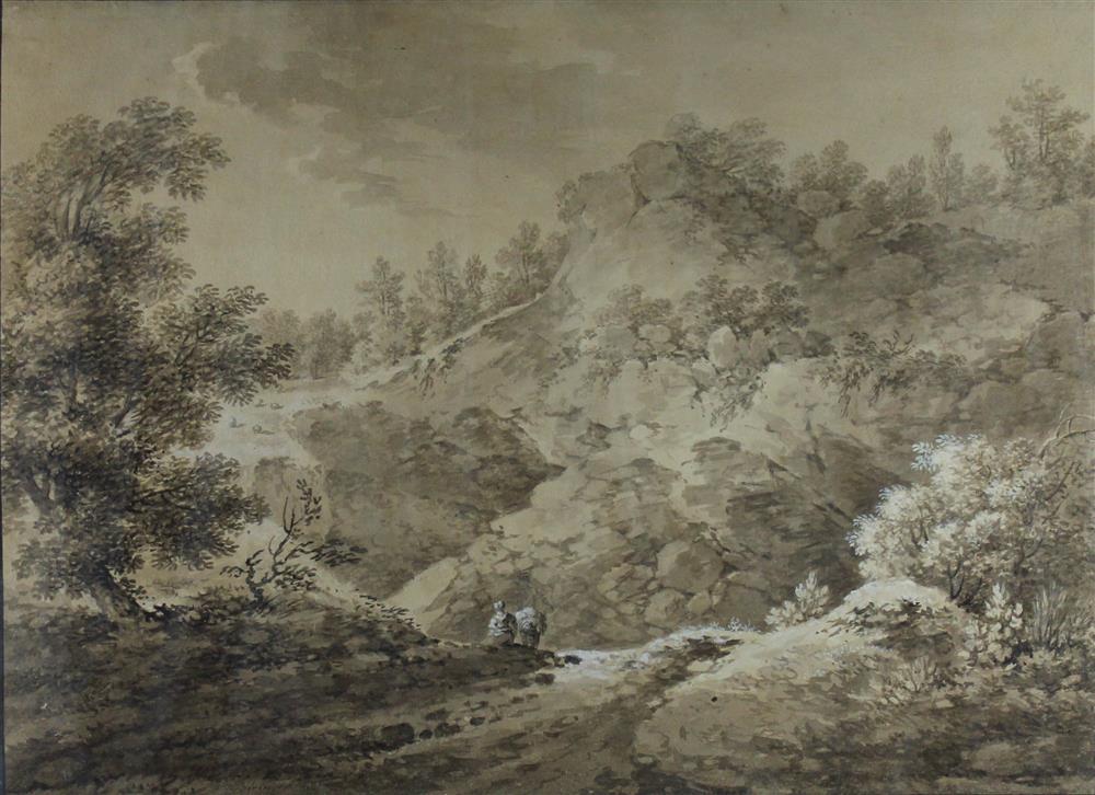 Appraisal: BENEDIKT PIRINGER AUSTRIAN - LANDSCAPE WITH FIGURE Pen and ink