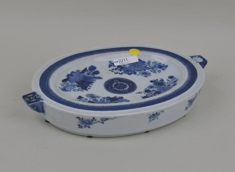 Appraisal: Chinese B W Porcelain Warming Dish Blue Fitzhugh pattern Qing