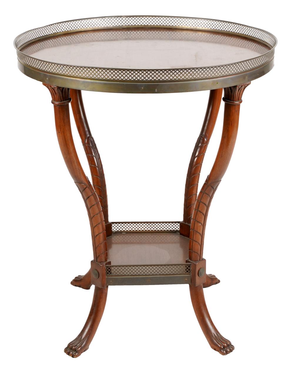 Appraisal: NEOCLASSICAL-STYLE MAHOGANY SIDE TABLE th century the round top having