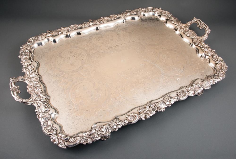 Appraisal: Large Silverplate Footed Tea Tray robustly cast grape and grapeleaf