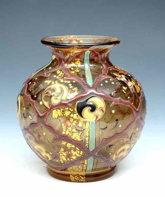 Appraisal: Emile Galle French - An enamel glass vase in the