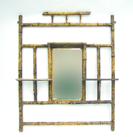 Appraisal: Bamboo framed aesthetic over mantel mirror with shelf space cm