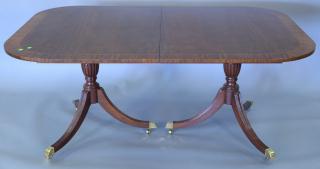 Appraisal: Custom mahogany dining table with banded inlaid top on double