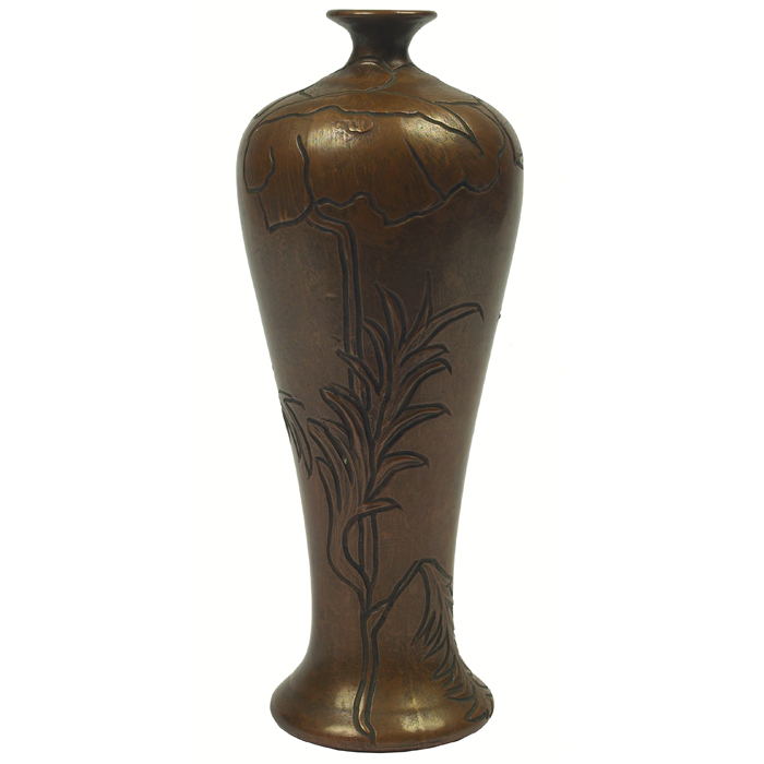 Appraisal: Clewell vase copper-clad pottery shouldered form with incised floral design