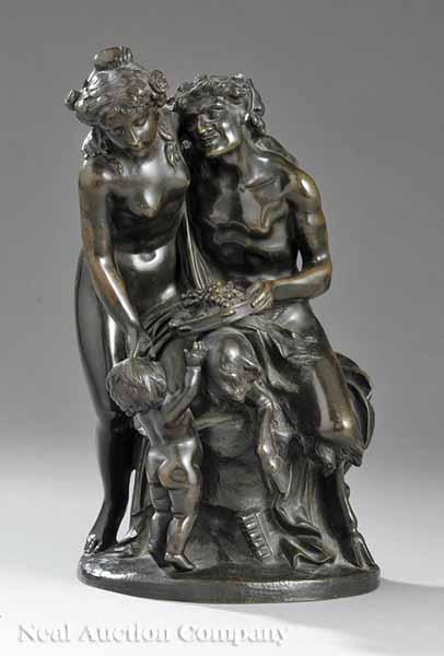 Appraisal: A French Bronze Figural Group of a Satyr Family early