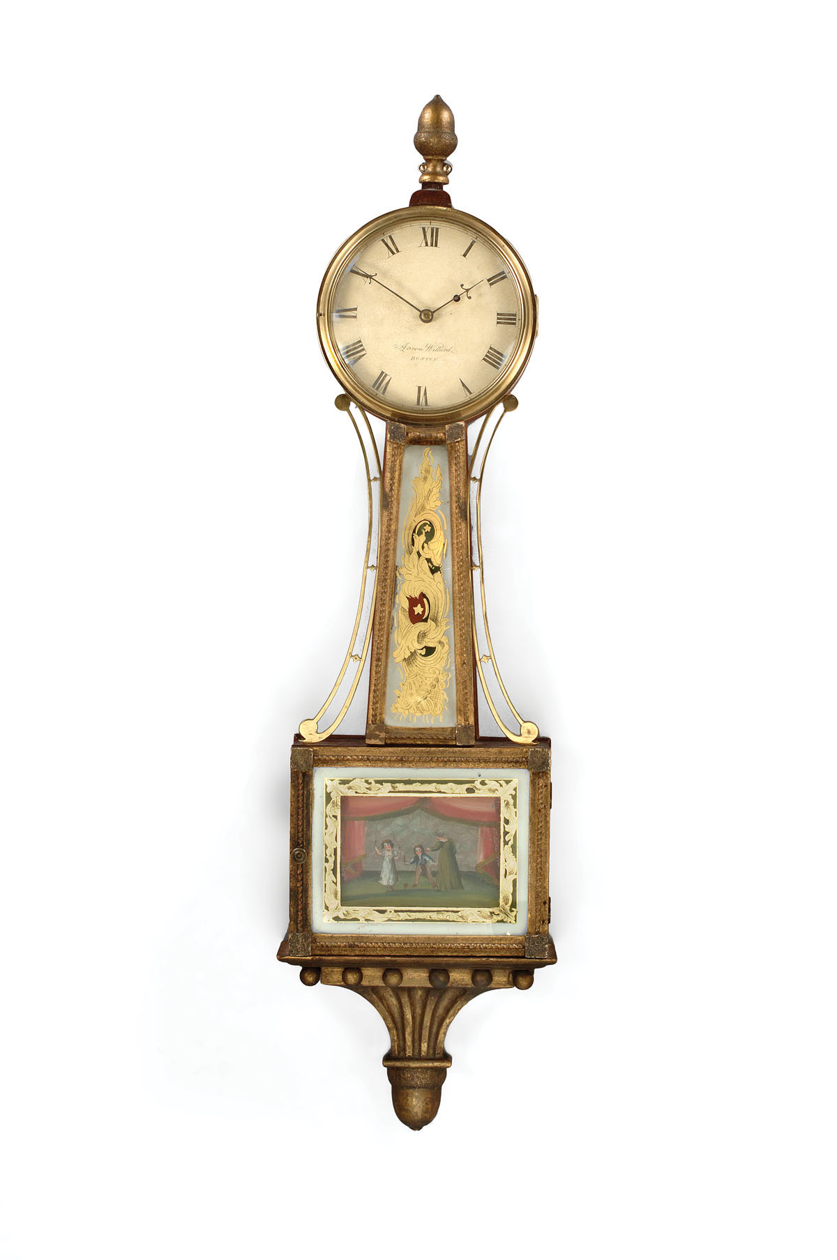 Appraisal: MASSACHUSETTS FEDERAL MAHOGANY GILTWOOD AND EGLOMISE BANJO CLOCK AARON WILLARD