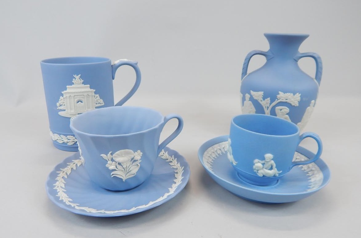 Appraisal: Four Wedgwood Jasperware items a tea cup and saucer a