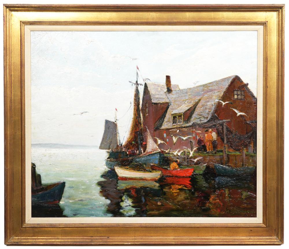 Appraisal: ANTHONY THIEME 'ROCKPORT FISH HOUSE' OIL PAINTINGAnthony Thieme Netherlands -