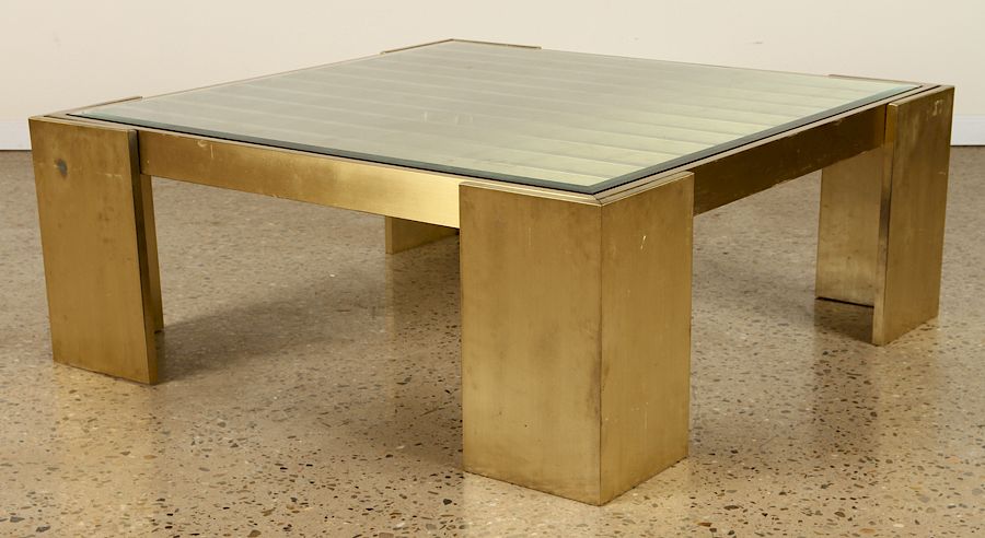 Appraisal: SQUARE BRONZE GLASS COFFEE TABLE C A square bronze and