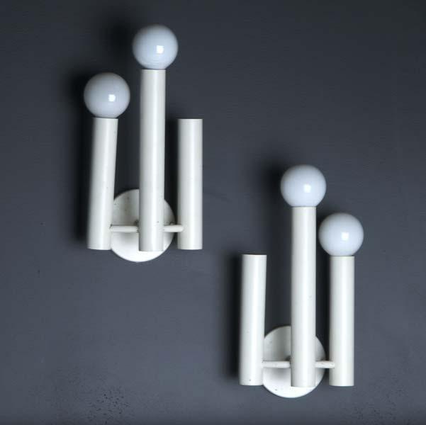 Appraisal: MODERN LIGHTING Pair of white enameled metal sconces with white