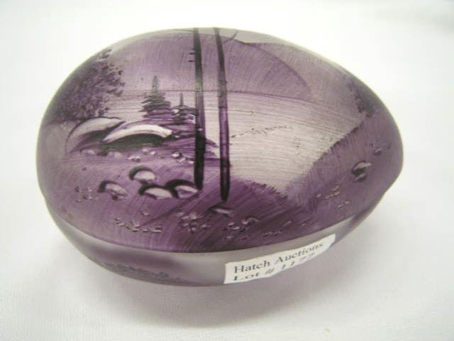 Appraisal: Victorian Enameled Art Glass Box egg form amethyst landscape long