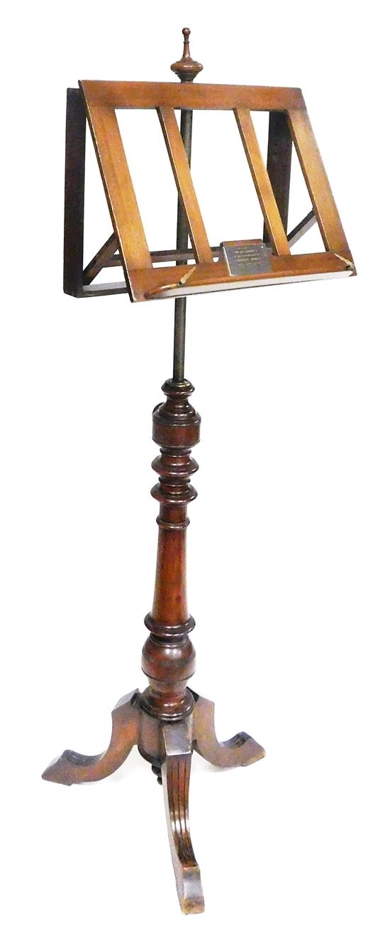 Appraisal: Regency style brass and mahogany music stand c adjustable tripart